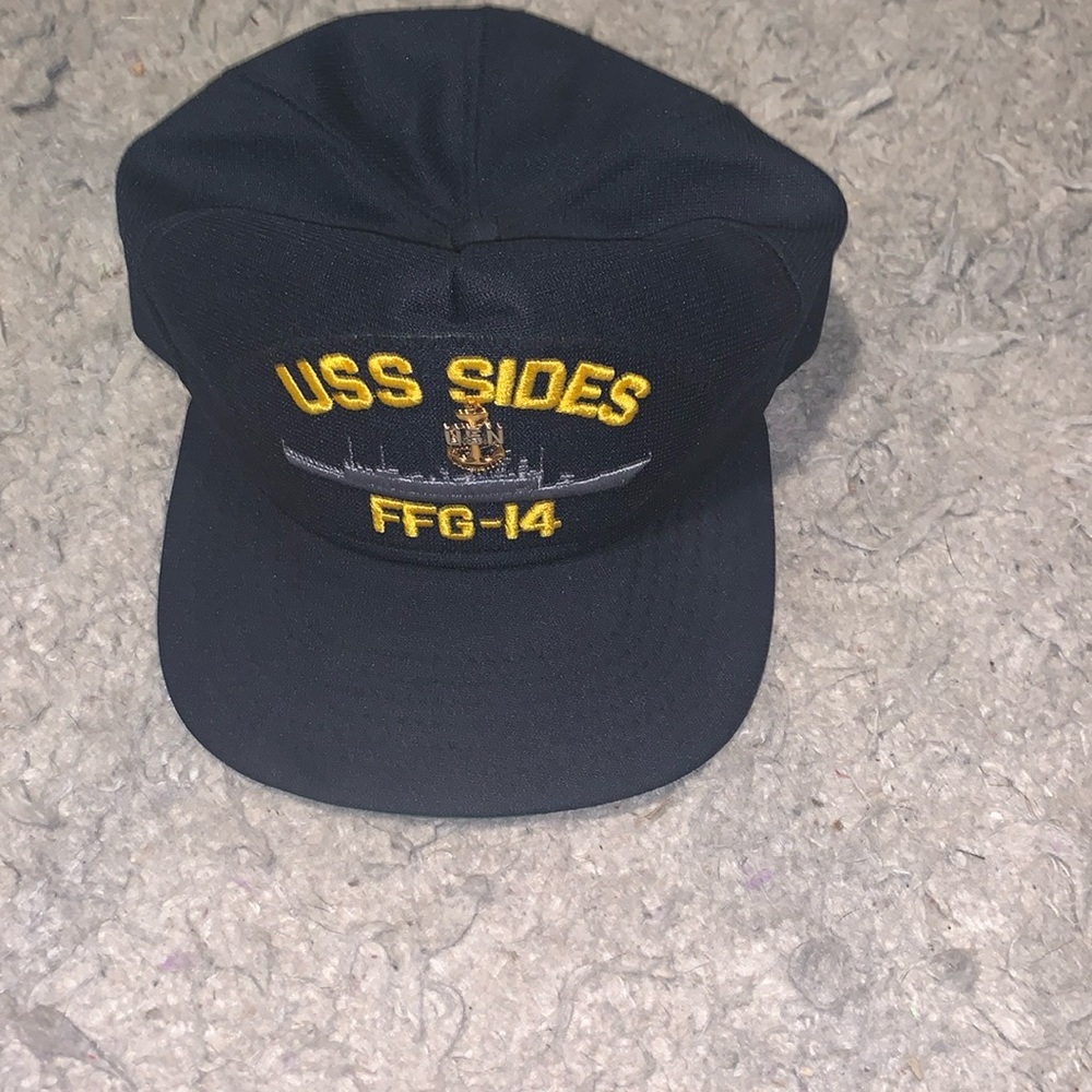 Cap-10 Crew USS SIDES FFG 14 USN Navy Adjustable Baseball Hat Cap vintage w/pin
